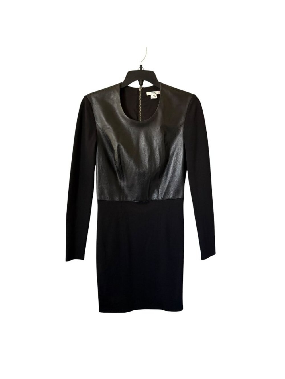 Helmut Lang Black Faux Leather & Jersey Long Sleeve Bodycon Dress Size Small